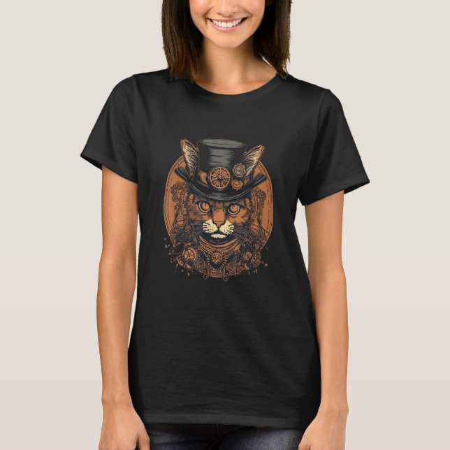 Steampunk Kat Kitten Steam Punk Cat 7 T Shirt (Framsida)