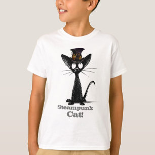 Steampunk katt i ungar för en anpassningsbar för tee shirt
