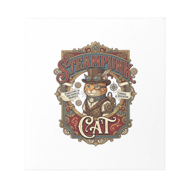 Steampunk Katt Katt Steampunk Vintage Anteckningsblock (Framsida)
