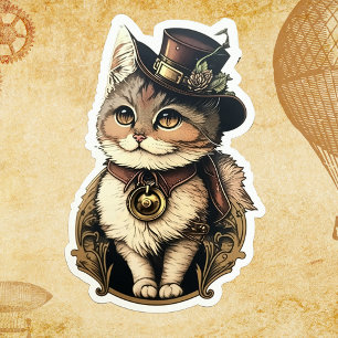 Steampunk, katt med hatt-försegling klistermärken