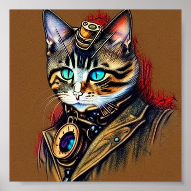 Steampunk-katt Poster (Framsidan)