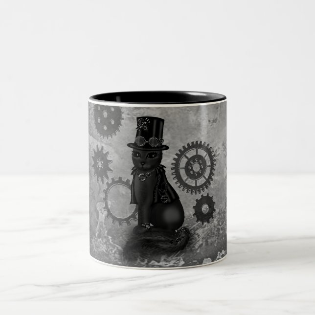 Steampunk katt Två-Tonad mugg (Center)