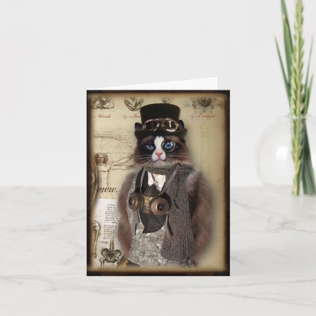 Steampunk kattanpassningsbar Notecard Kort (Framsida)