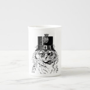 Steampunk kattmugg, kattunge i top hat benporslin mugg