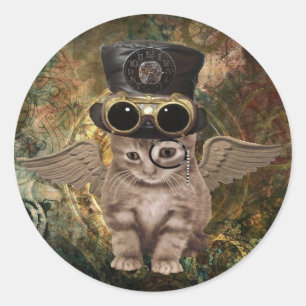 Steampunk kattunge runt klistermärke