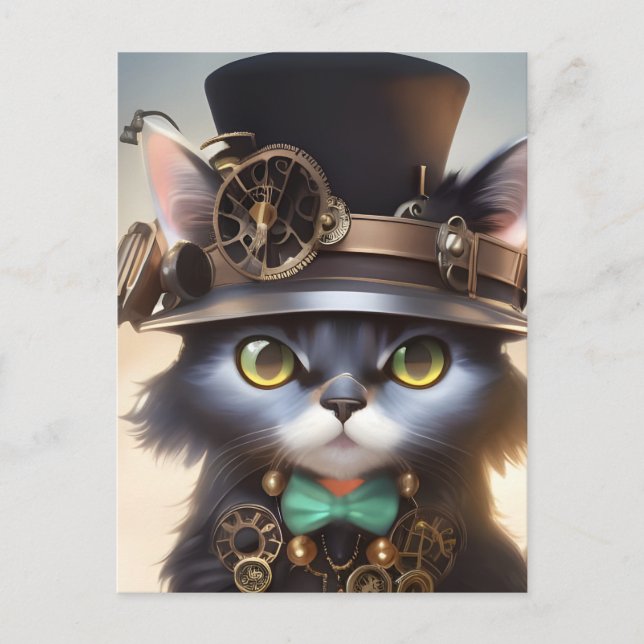 Steampunk Kitten Postcard Vykort (Framsida)
