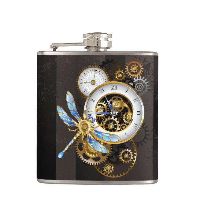 Steampunk Klock med mekanisk Dragonfly Fickplunta (Framsidan)