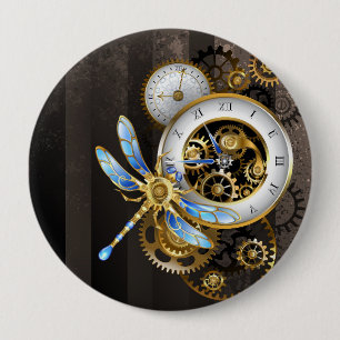 Steampunk Klock med mekanisk Dragonfly Knapp