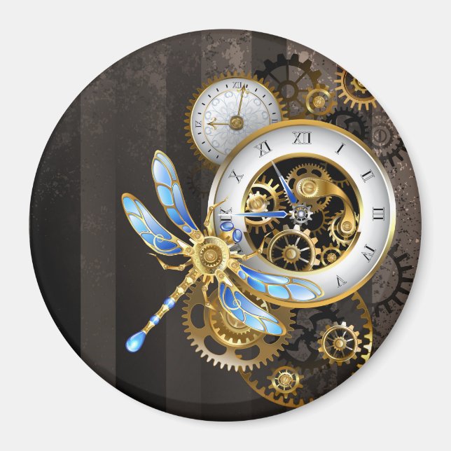Steampunk Klock med mekanisk Dragonfly Magnet (Framsidan)