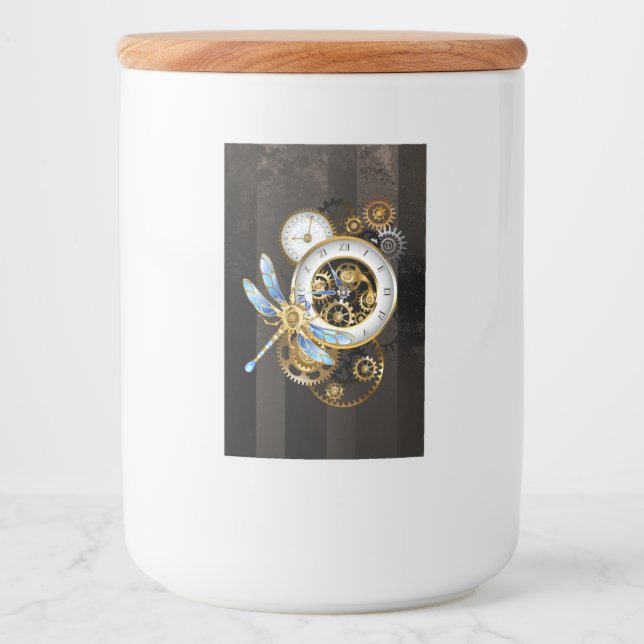 Steampunk Klock med mekanisk Dragonfly Mat Etikett (Framsida)