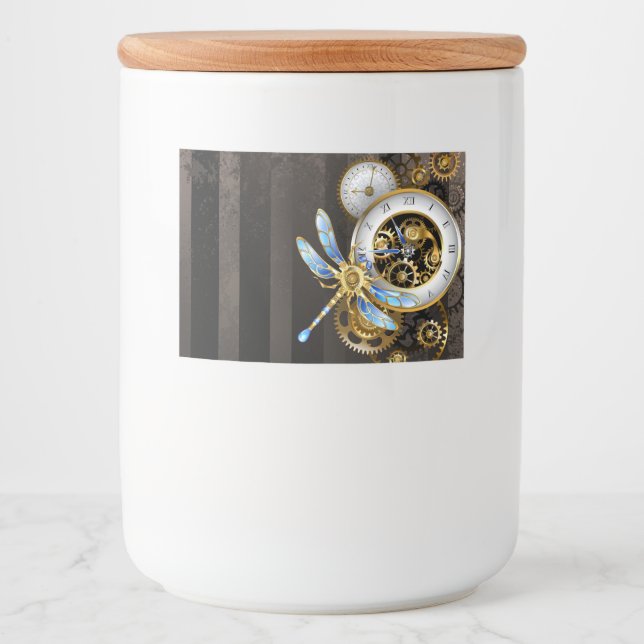 Steampunk Klock med mekanisk Dragonfly Mat Etiketter (Framsida)