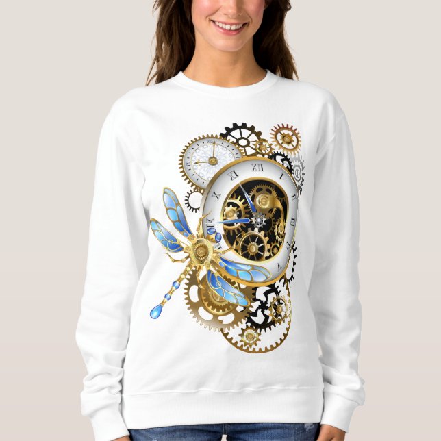 Steampunk Klock med mekanisk Dragonfly T Shirt (Framsida)