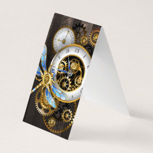 Steampunk Klock med mekanisk Dragonfly Visitkort