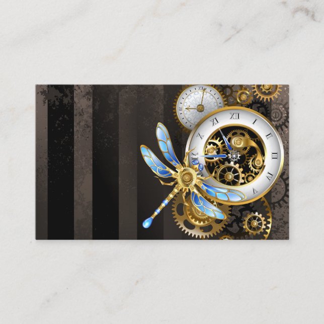 Steampunk Klock med mekanisk Dragonfly Visitkort (Framsida)