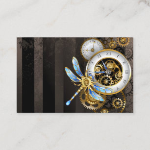 Steampunk Klock med mekanisk Dragonfly Visitkort