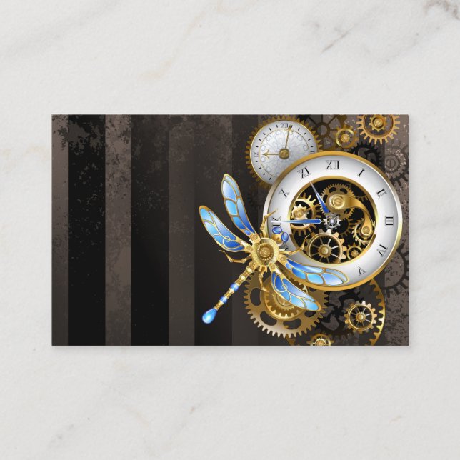 Steampunk Klock med mekanisk Dragonfly Visitkort (Framsida)