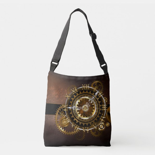 Steampunk klocka med antika växlar axelväska (Framsida)