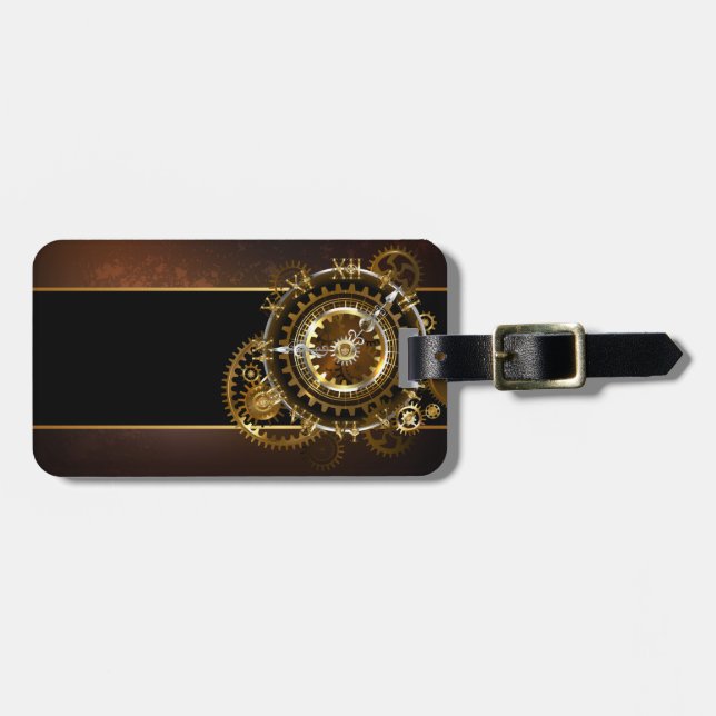 Steampunk klocka med antika växlar bagagebricka (Horisontell Framsida)