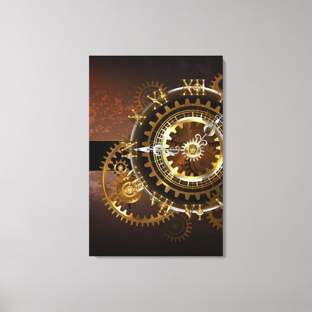 Steampunk klocka med antika växlar canvastryck (Framsida)