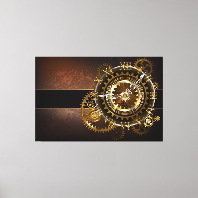 Steampunk klocka med antika växlar canvastryck (Framsida)
