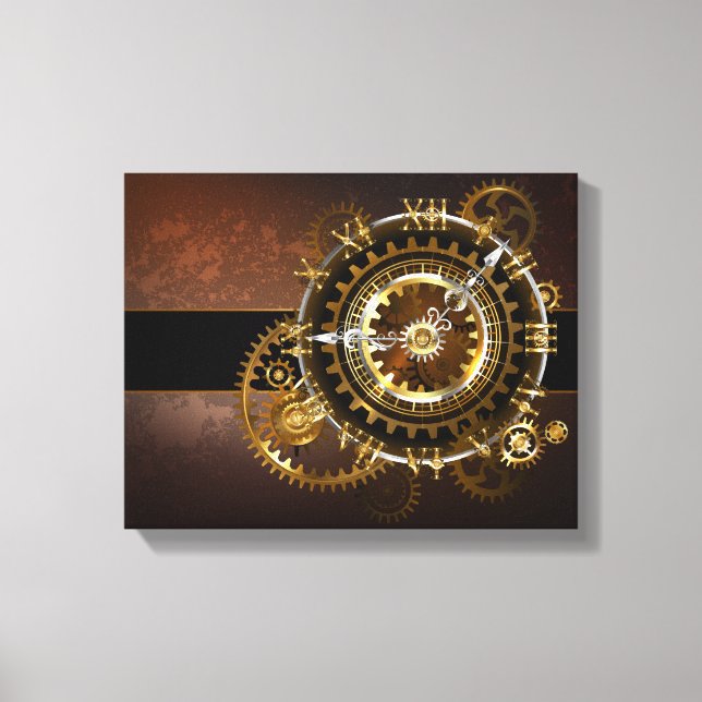 Steampunk klocka med antika växlar canvastryck (Framsida)