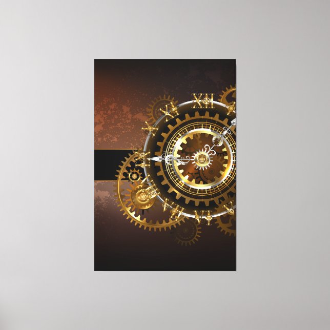 Steampunk klocka med antika växlar canvastryck (Framsida)