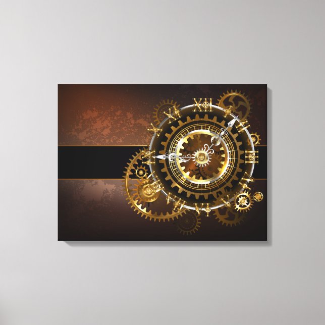 Steampunk klocka med antika växlar canvastryck (Framsida)