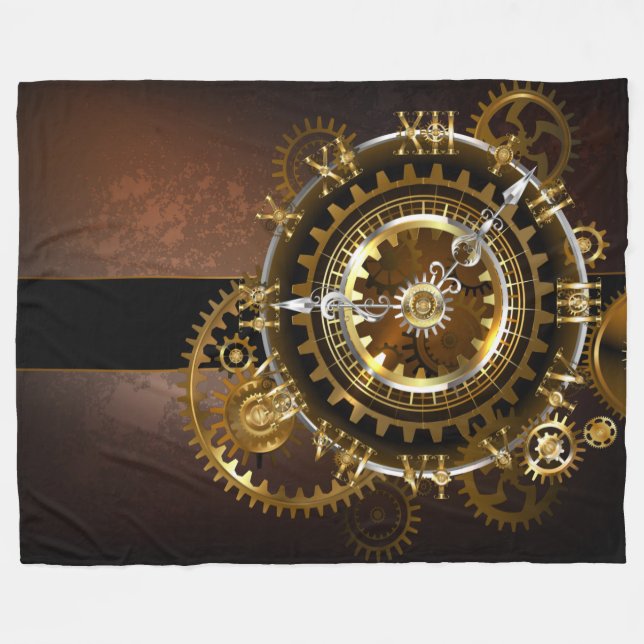 Steampunk klocka med antika växlar fleecefilt (Framsidan (Horisontell))