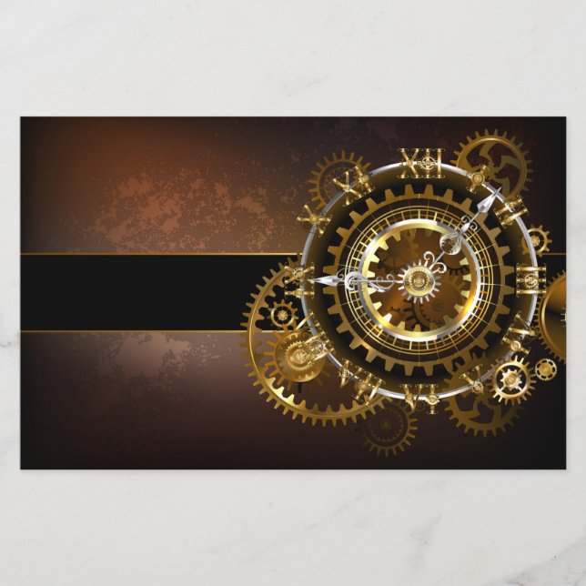 Steampunk klocka med antika växlar flygblad (Framsidan)