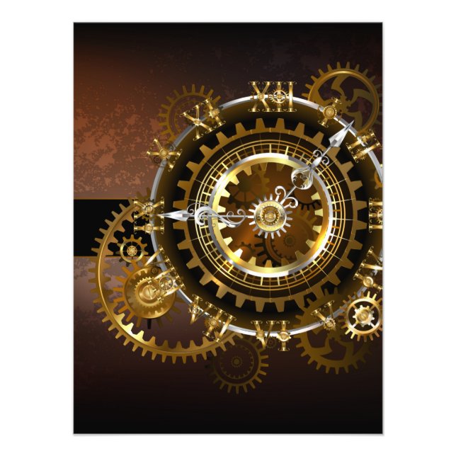 Steampunk klocka med antika växlar fototryck (Framsidan)