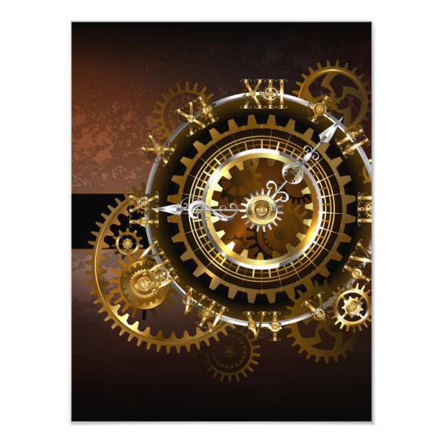 Steampunk klocka med antika växlar fototryck (Framsidan)
