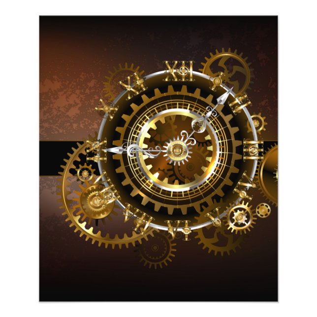 Steampunk klocka med antika växlar fototryck (Framsidan)