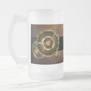Steampunk klocka med antika växlar frostat ölglas