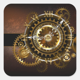 Steampunk klocka med antika växlar fyrkantigt klistermärke