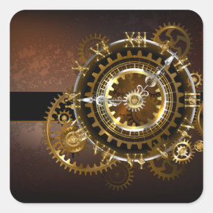 Steampunk klocka med antika växlar fyrkantigt klistermärke