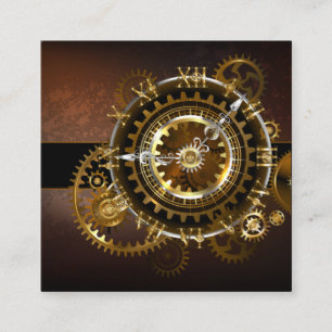 Steampunk klocka med antika växlar fyrkantigt visitkort