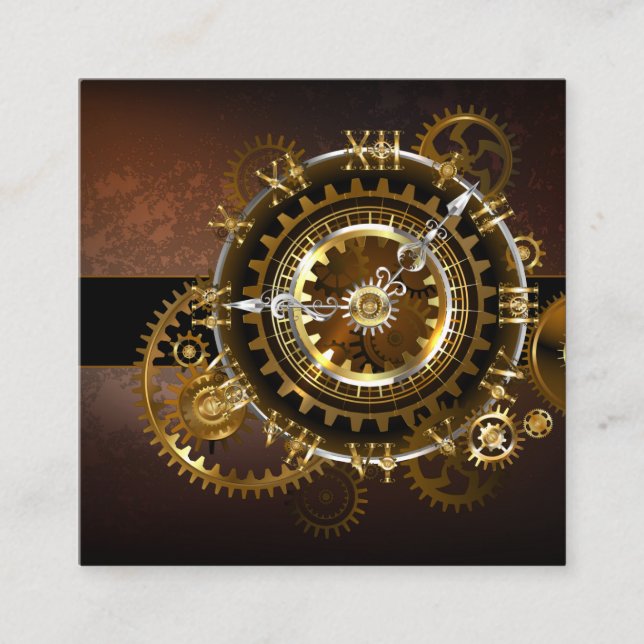 Steampunk klocka med antika växlar fyrkantigt visitkort (Framsida)