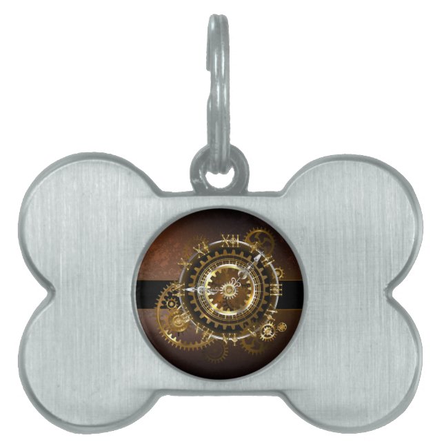 Steampunk klocka med antika växlar ID-bricka husdjur (Framsidan)