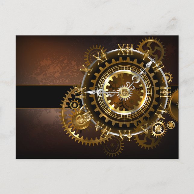 Steampunk klocka med antika växlar inbjudan vykort (Framsida)