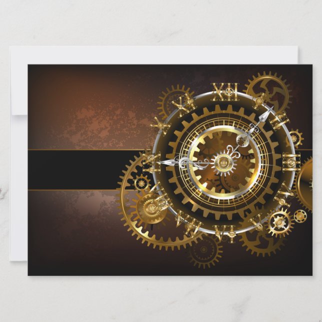 Steampunk klocka med antika växlar inbjudningar (Framsida)