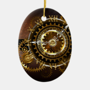 Steampunk klocka med antika växlar julgransprydnad keramik