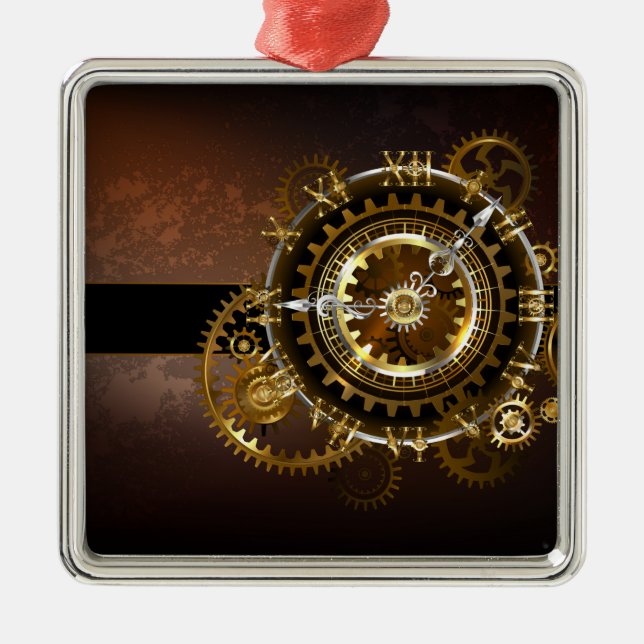 Steampunk klocka med antika växlar julgransprydnad metall (Framsidan)