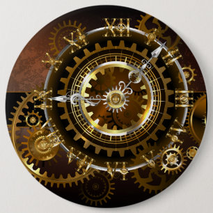 Steampunk klocka med antika växlar knapp