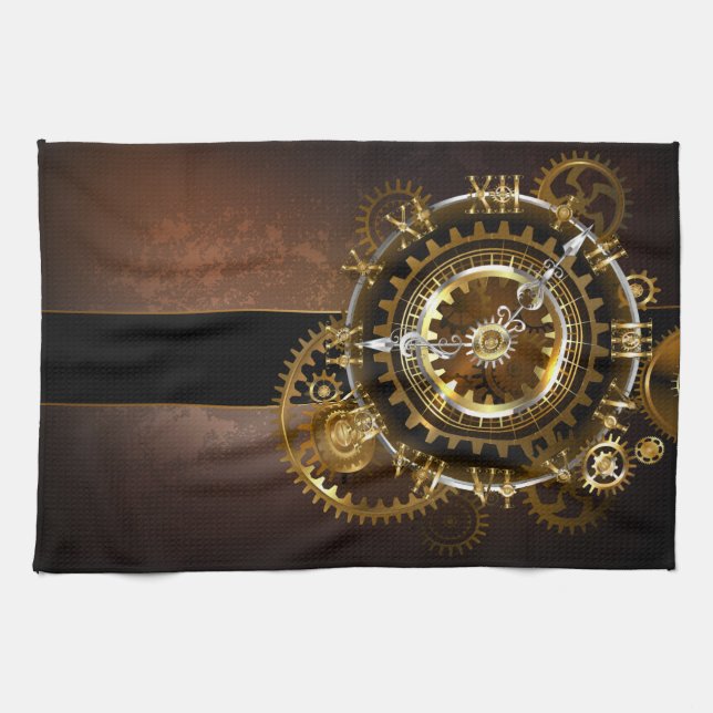 Steampunk klocka med antika växlar kökshandduk (Horisontell)