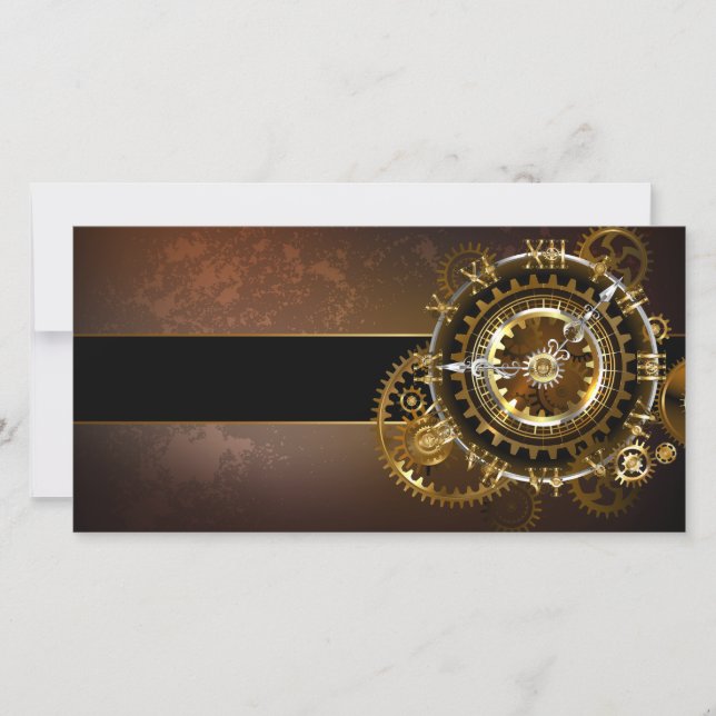 Steampunk klocka med antika växlar kort (Framsida)