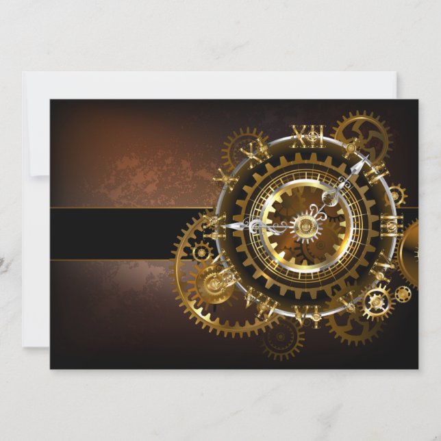 Steampunk klocka med antika växlar kort (Framsida)