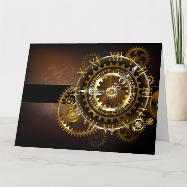 Steampunk klocka med antika växlar kort (Framsida)