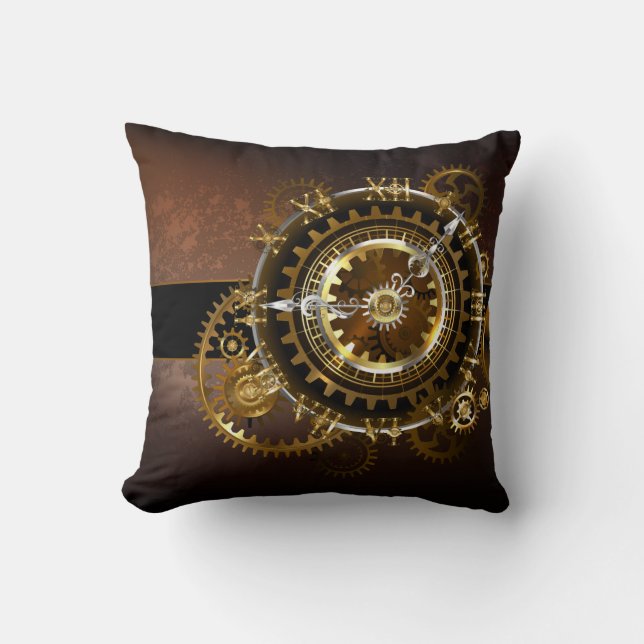 Steampunk klocka med antika växlar kudde (Framsida)