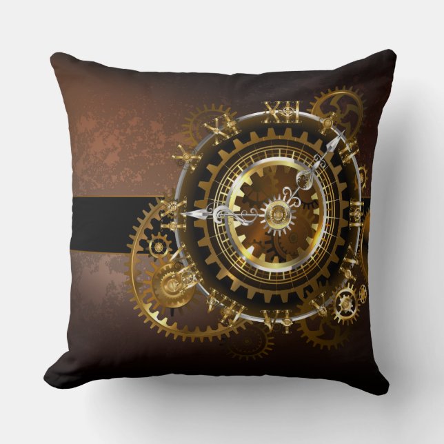 Steampunk klocka med antika växlar kudde (Framsida)