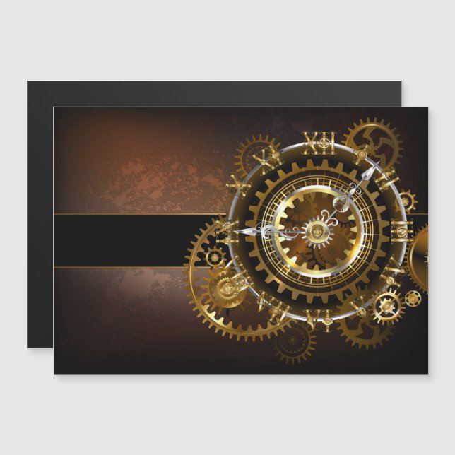 Steampunk klocka med antika växlar magnetisk inbjudningskort (Fram/baksida)